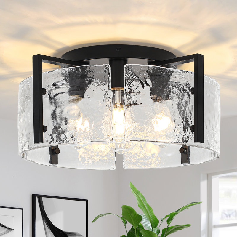 Plafonnier encastré en verre à 4 lumières de 18,5 po pour salle de bain Bora, Noir mat, H 8,46 po x l 18,5 po x P 18,5 po