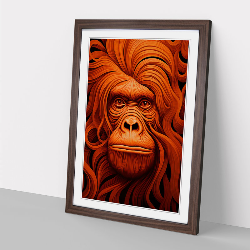 Orangutan Op No.2 - Single Picture Frame Print on Wood, 46cm H x 34cm W x 2cm D, Walnut