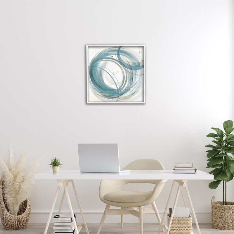 Giclée de formes rondes et superposées, design par Nan, H 24 po x l 24 po, Giclée encadrée blanc bord de mer