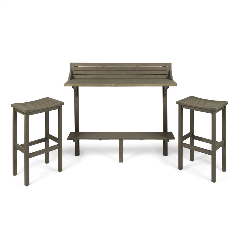Ensemble de bar 3 pièces avec tablette inférieure et 2 tabourets, finition grise