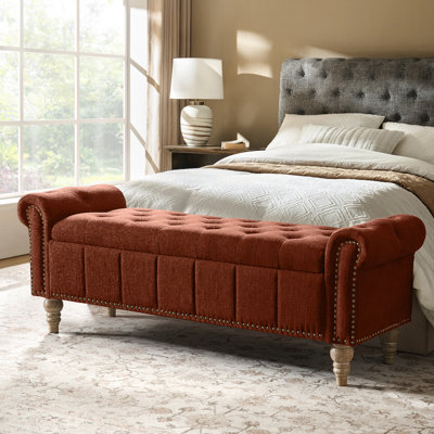 Georgia 58.5'' W  Traditional Classic Storage Bench with Solid Wood Legs and Nailhead Trim