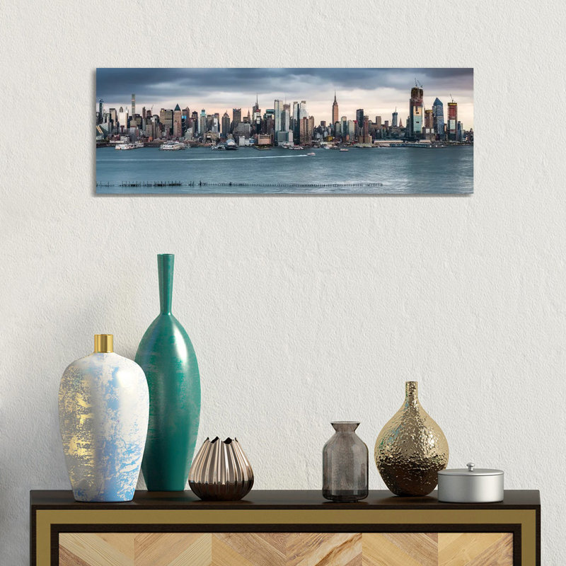 Manhattan Skyline Panorama Along The Hudson River, New York City, USA by Jan Becke - Wrapped Canvas Panoramic Print