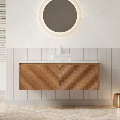 Meuble-lavabo flottant avec lavabo, portes à double fermeture en douceur et plateau en pierre frittée