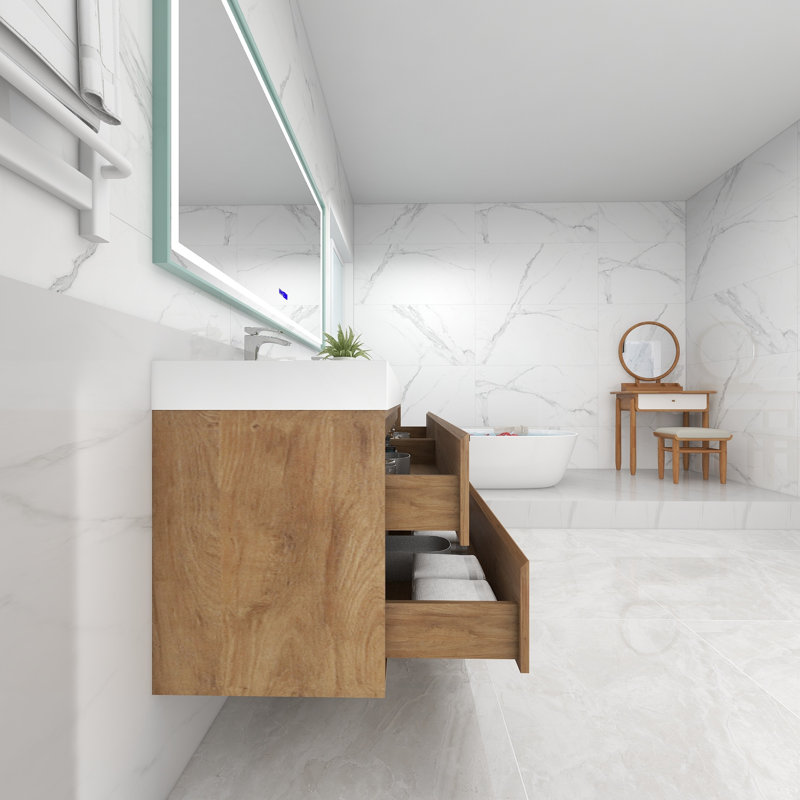 72'' Double Bathroom Vanity with Acrylic Top, White Oak