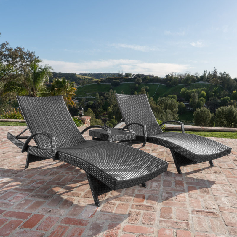 Billur Outdoor Chaise Lounge Set with Table, Gray/Brown