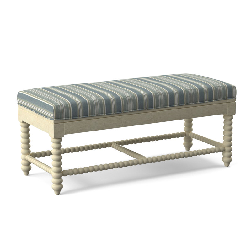 Lind Island Upholstered Bench, Sunbrella Beige Pinstripe; 6205-74, Bisque Finish
