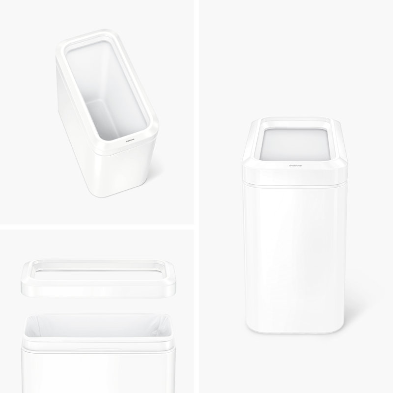simplehuman 25 Liter / 6.6 Gallon Slim Open Commercial Trash Can, Brushed Stainless Steel, White