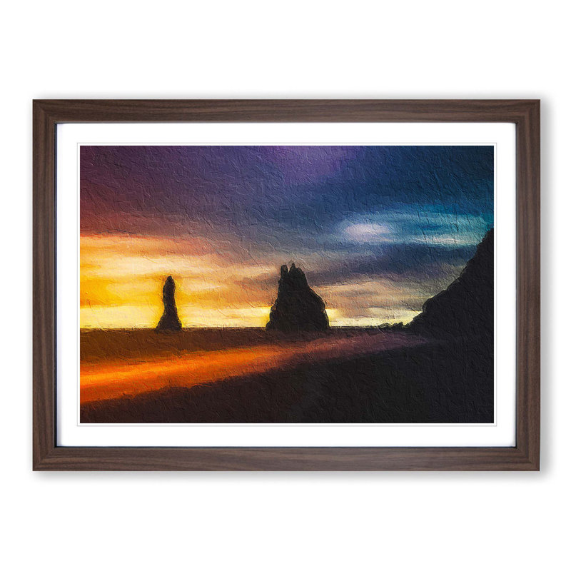 Beach In Vik Iceland - Single Picture Frame Painting, Walnut Framed, 45cm H x 63cm W x 2cm D