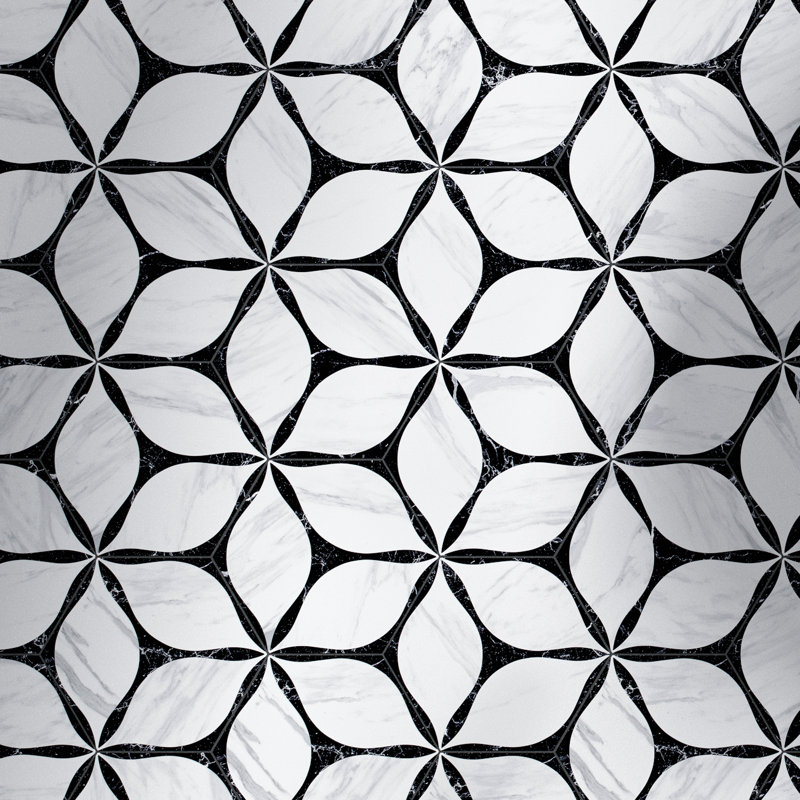 Carrelage mural et de plancher en porcelaine mate Hexagon 7,7 po x 8,9 po Corola, Blanc / noir