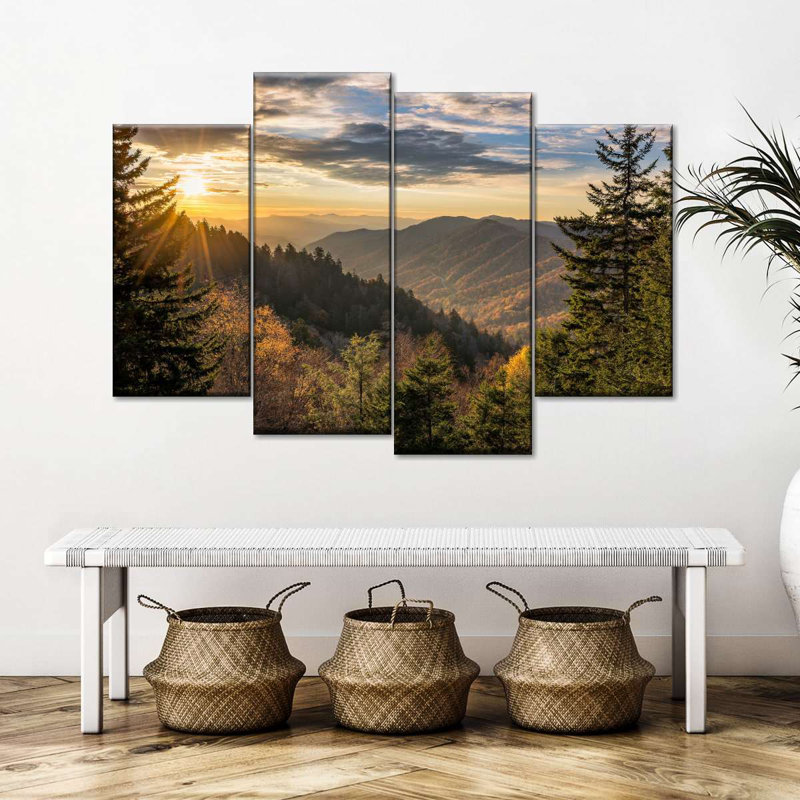 «Great Smoky Mountains Sunrise In Smoky Mountains», art mural sur toile, 4 pièces, H 42 po x l 68 po x P 1 po