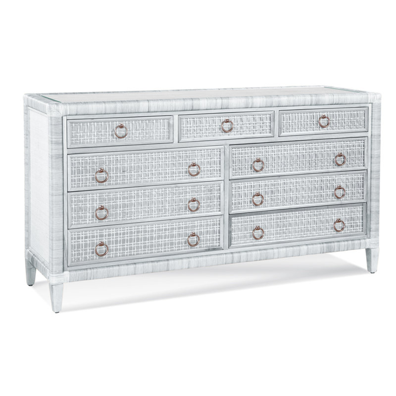 Monterey 9 Drawer Wicker Dresser, Frost White, Yes, Satin Nickel