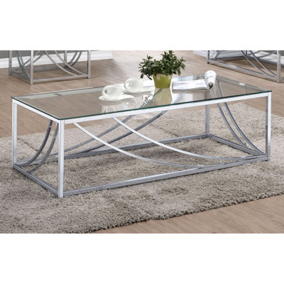 Et table basse en verre avec pieds en métal pour la zone de vie principale - 17 pouces de hauteur, 47,01 de largeur, 23,5 de profondeur, conception moderne, esthétique renforcée, forme rectangulaire haute, traversée, brillance réfléchissante,