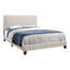 Élégant grand lit tapissier de style lin beige pour chambre à coucher avec pieds noirs