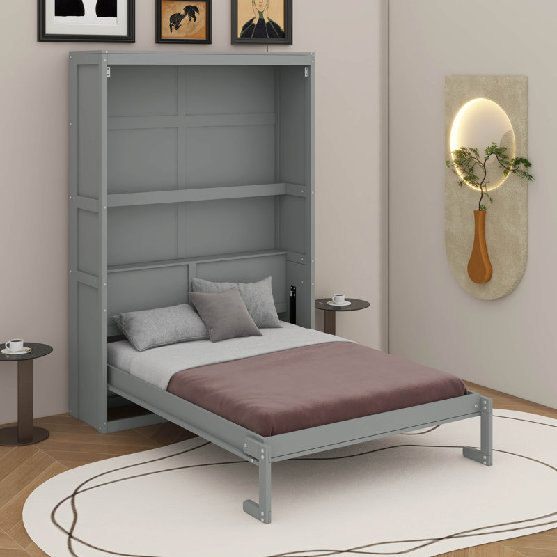Lit escamotable mural avec tablettes Murphy, Grey, Lit double