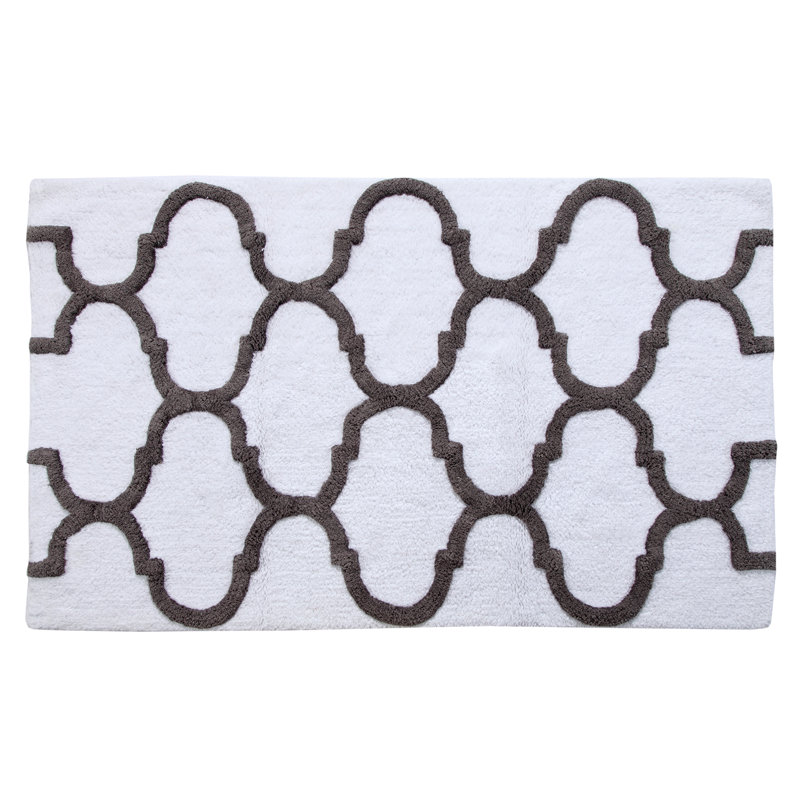 Anastatia Cotton Non-Slip Bath Rug, 34" x 21", White/Gray
