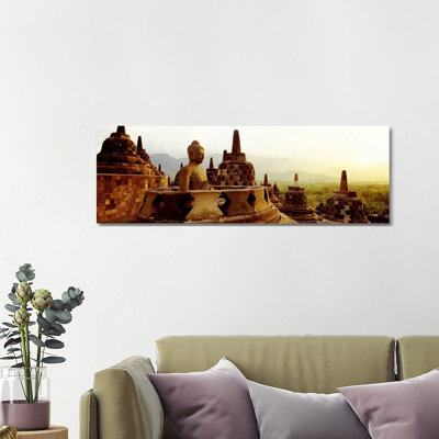 Indonesia, Java, Borobudur Temple - Wrapped Canvas Panoramic Print