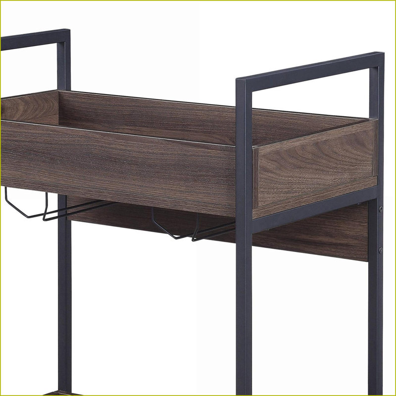 Chariots de cuisine 2 tablettes brun noyer et noir avec porte-gobelet, roulettes | Bois et métal | Salle à manger
