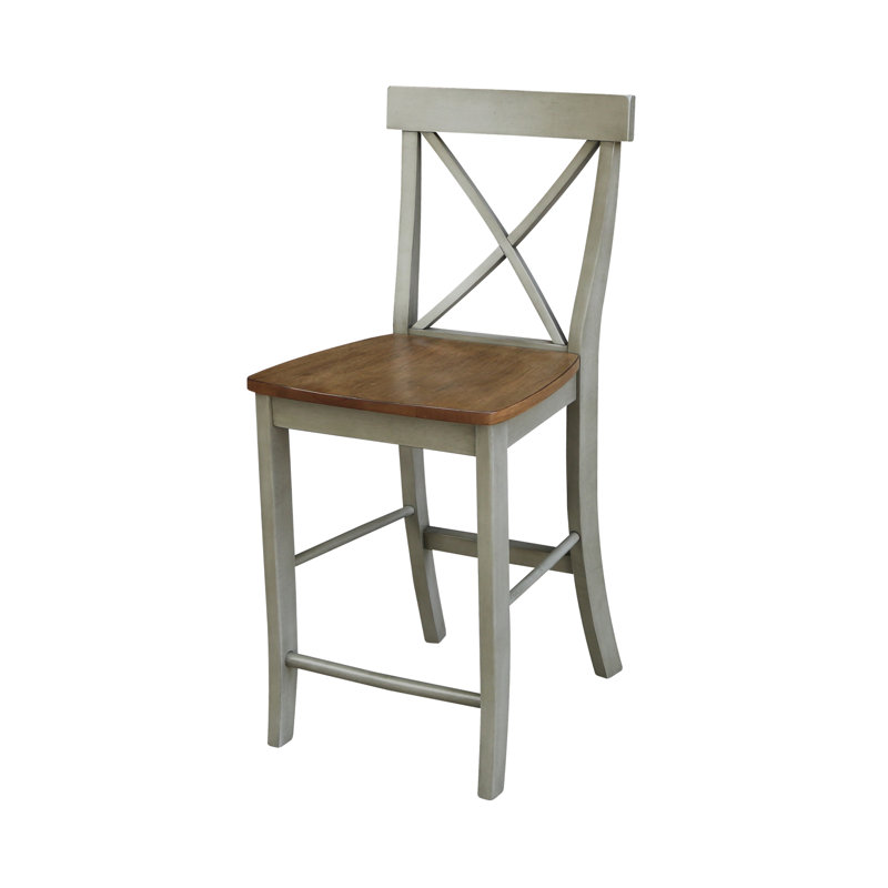 Guzik Solid Wood Counter Stool, Counter Stool (24" Seat Height), Hickory/Stone