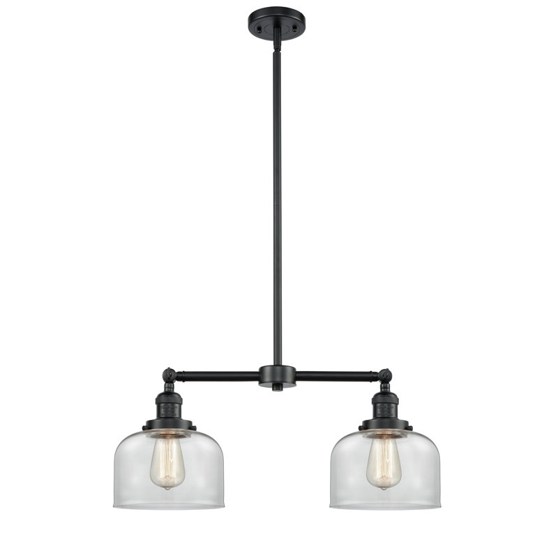 Grand pavillon cloche de 8 po à 2 lumières de 21 po, Clair, Bronze frotté à l'huile, DEL