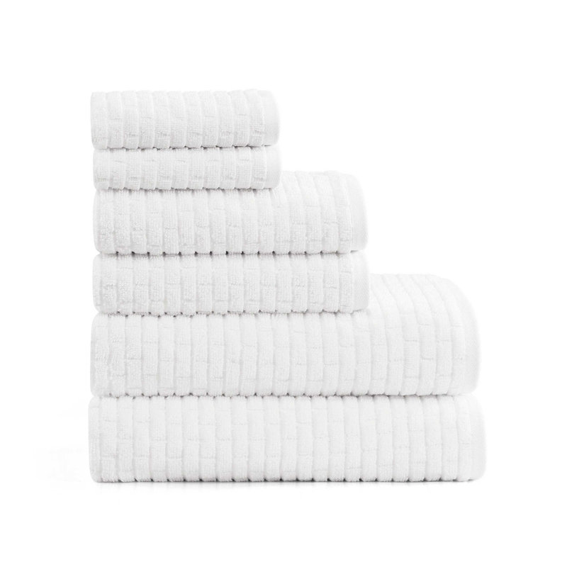 Tommy Hilfiger Brick Texture Cotton 6 Piece Towel Set, White