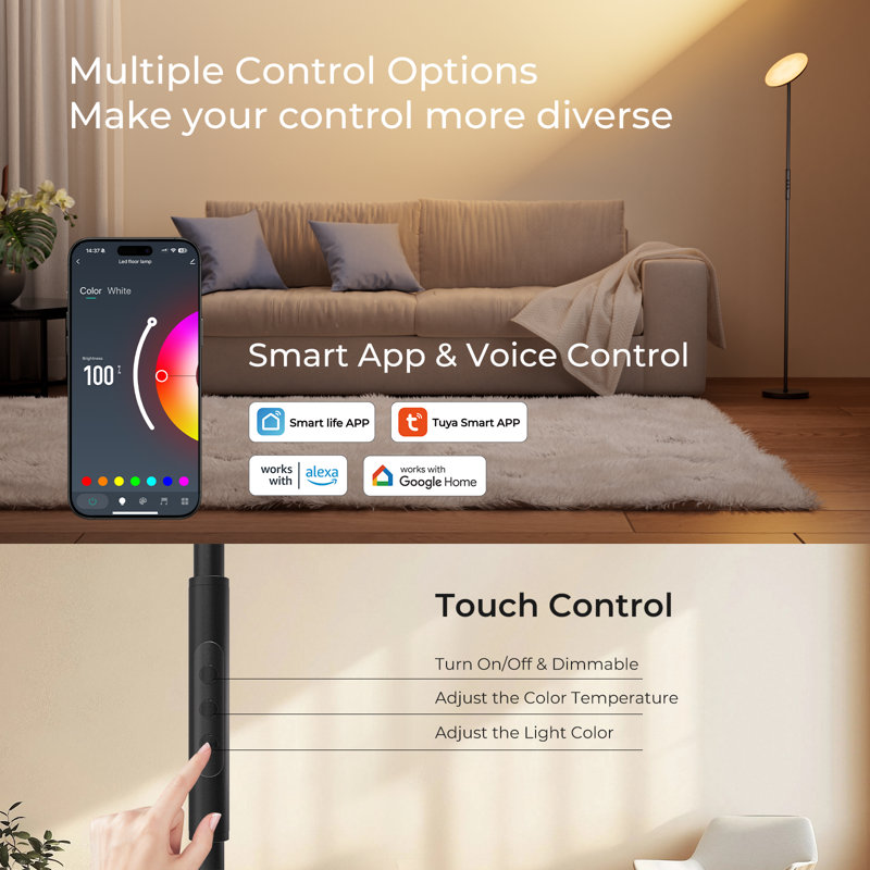 69.3'' LED Floor Lamp with Smart Control, Dimmable Lighting for Living Room