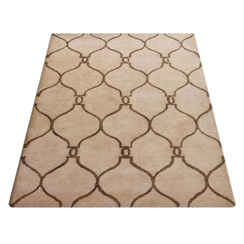 Alpesh Hand Tufted Wool Eco-Friendly Area Rugs - Rectangle, Beige Brown Color, Geometric Modern Design, High Pile Thick Handmade Anti Skid Area Rugs for Living Room, Bed Room