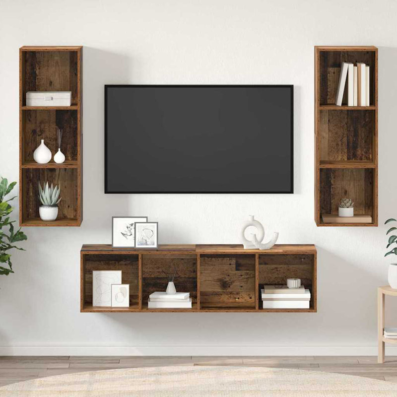 TV Cabinet Set Wall-Mounted 3 Pcs 37 X 37 X 142.5 Cm, Old Wood
