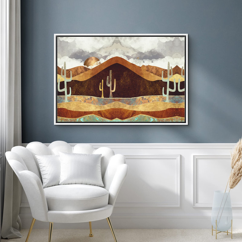 «Brown Desert Canyon With Cacti Abstract Wilderness Illustration Modern Art Rustic Scenic Colorful» sur toile, Blanc
