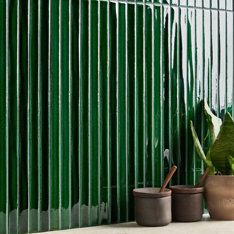 Kanbina 5x18 Brick Glossy Ceramic Mosaic Tile, Jungle Green