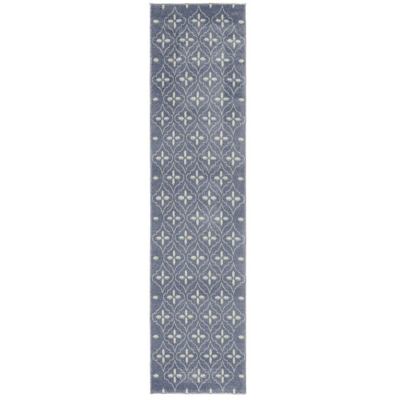 Nourison Essentials Blue/Ivory Indoor/Outdoor Area Rug, Runner 2'2" x 7'6"