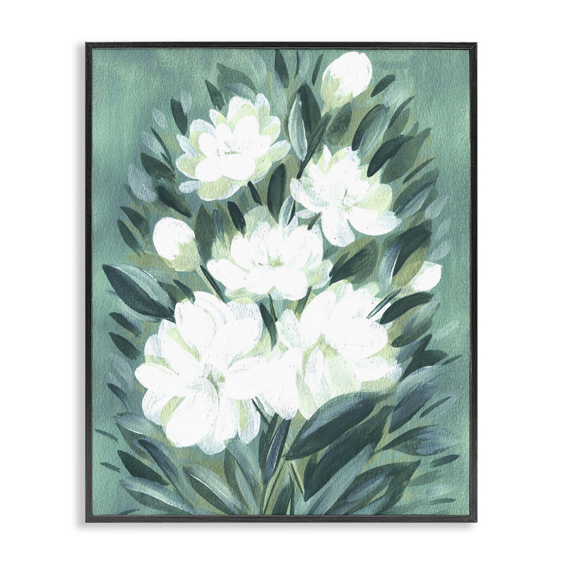 Acrylique giclée encadrée de fleurs de jasmin, design par Camila Juncos, Giclée encadrée noir minuit, H 30 po x l 24 po