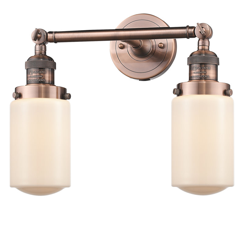 Éclairage pour salle de bain 2 lumières Saroyan, Blanc mat, Ampoule DEL rétro de 3,5 watts, Cuivre antique