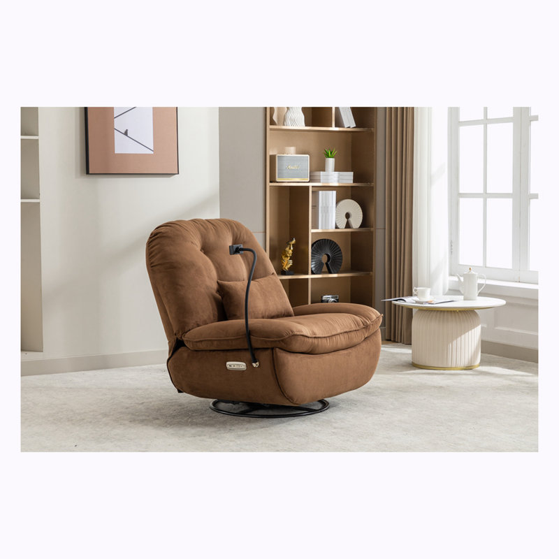Upholstered Swivel Recliner, Brown Microfiber/Microsuede
