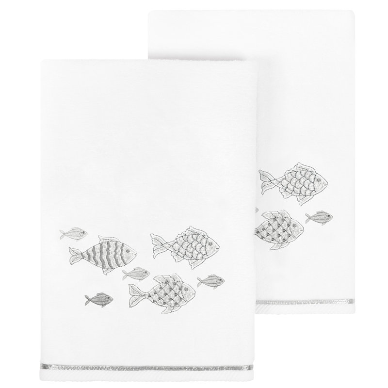 FIGI 2PC Embellished Bath Towel Set Midweight Bath Towel, White