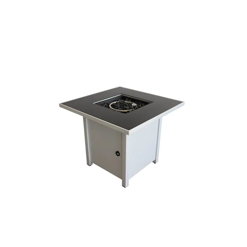 30" Powder-Coated Metal Fire Pit with Smoked Glass Lid, White