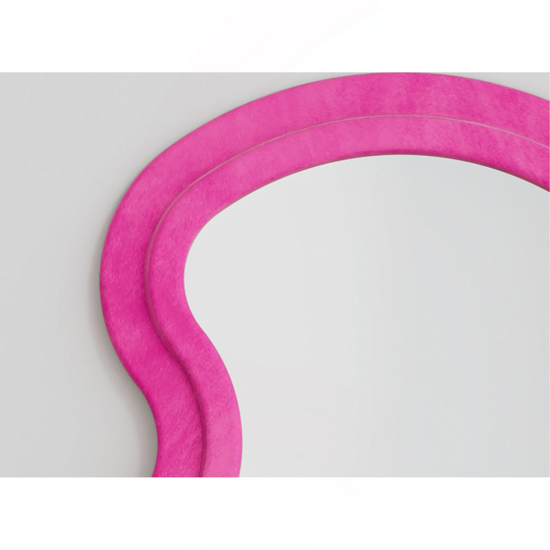 Flannel Full Length Wave Floor Mirror With Stand For Bedroom Living Room Hanging Or Against The Wall, Rose Pink