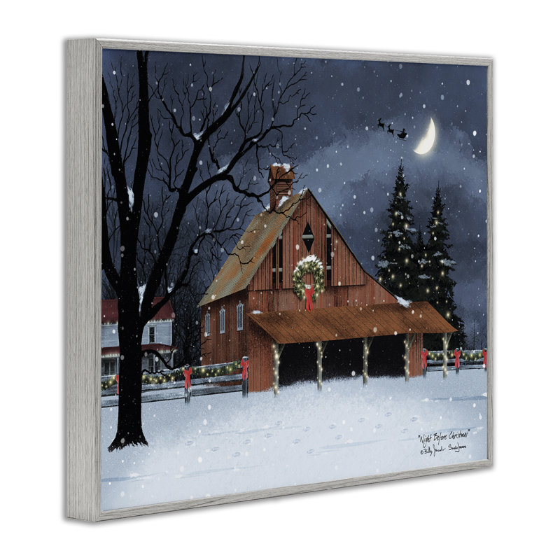  «Night Before Christmas Barn», art de la giclée encadrée par Billy Jacobs, Estampe numérique Farmhouse, H 16 po x l 20 po