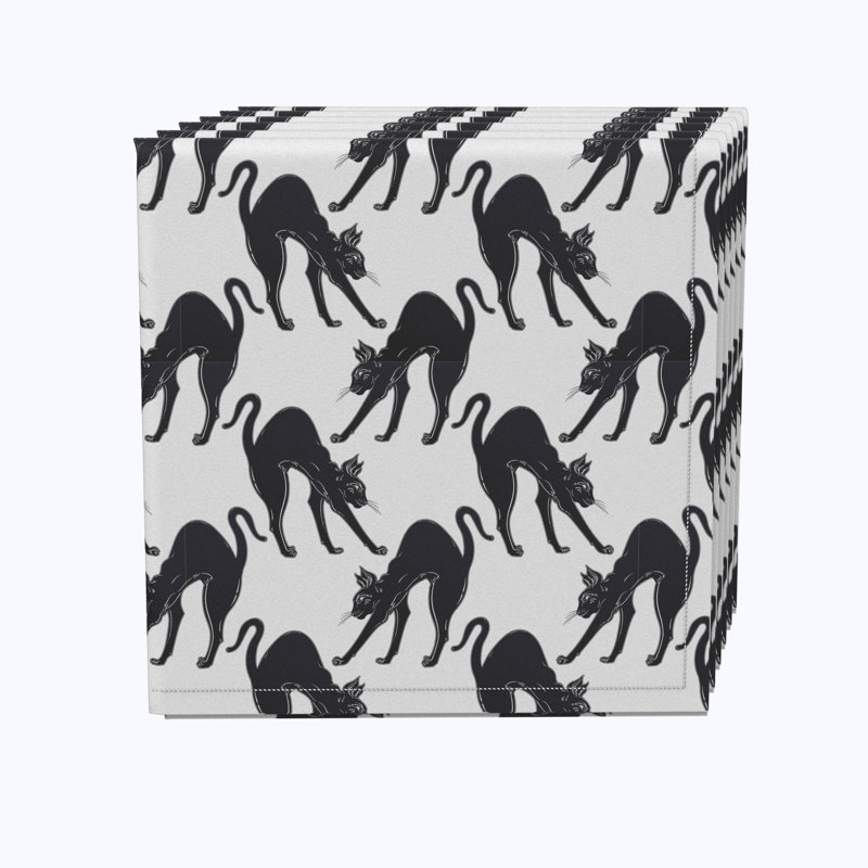 Polyester Floral Square Napkin, Black Scaredy Cats