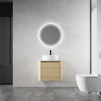 Meuble-lavabo de salle de bain, 23,63 po, contreplaqué, 1 pièce, mural, chêne blanc américain