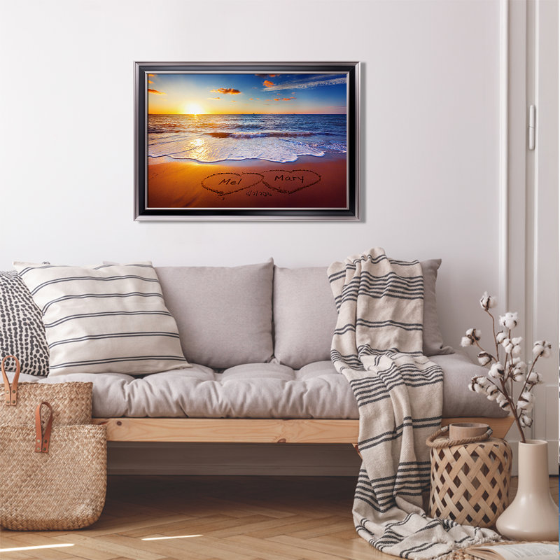 Art mural personnalisé sur toile Sunset Beach, H 20 po x l 30 po, Reproduction encadrée de plastique sans passe-par, Noir