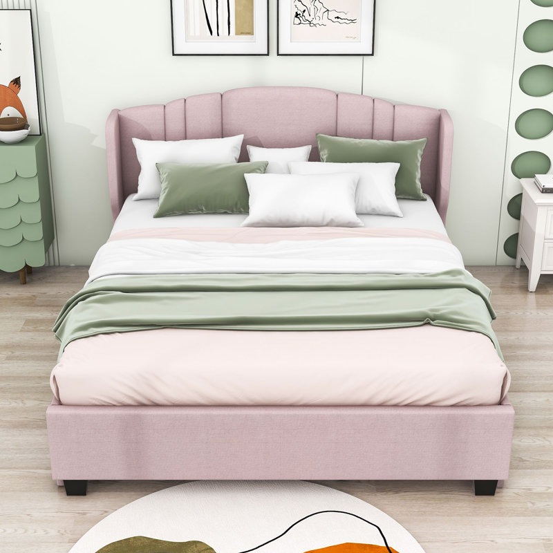 Lit de rangement tapissier festonné Fershteh, Rose