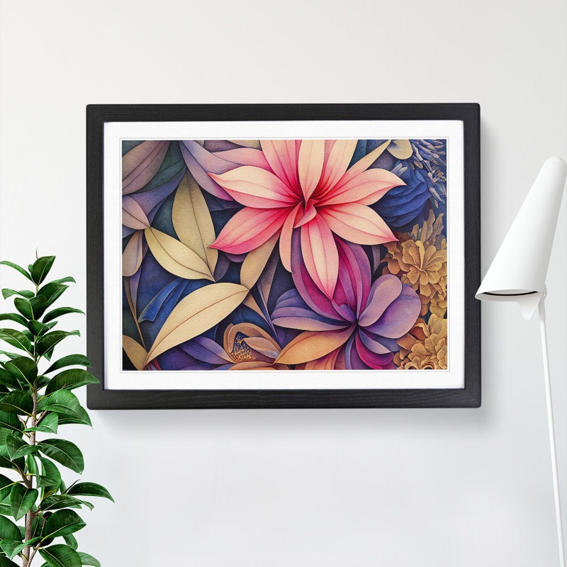 Daring Watercolour Flowers - Framed Print, Black, 46cm H x 64cm W x 2cm D