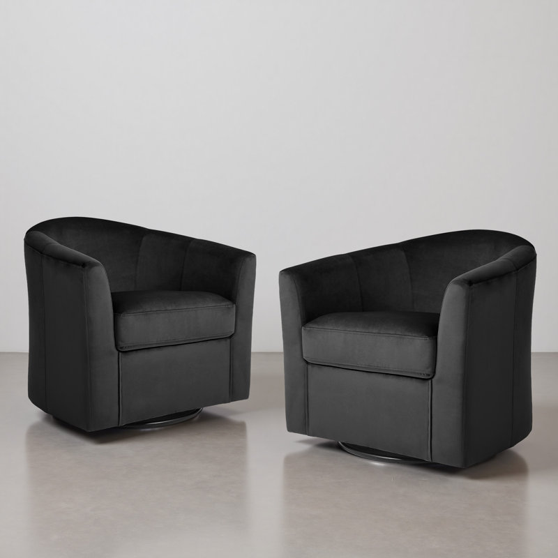 Upholstered Swivel Barrel Chair, Black