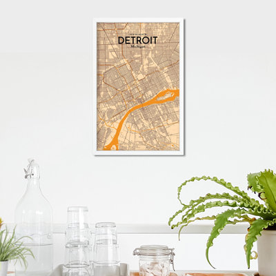 « detroit »-impression d’art graphique sans cadre sur papier