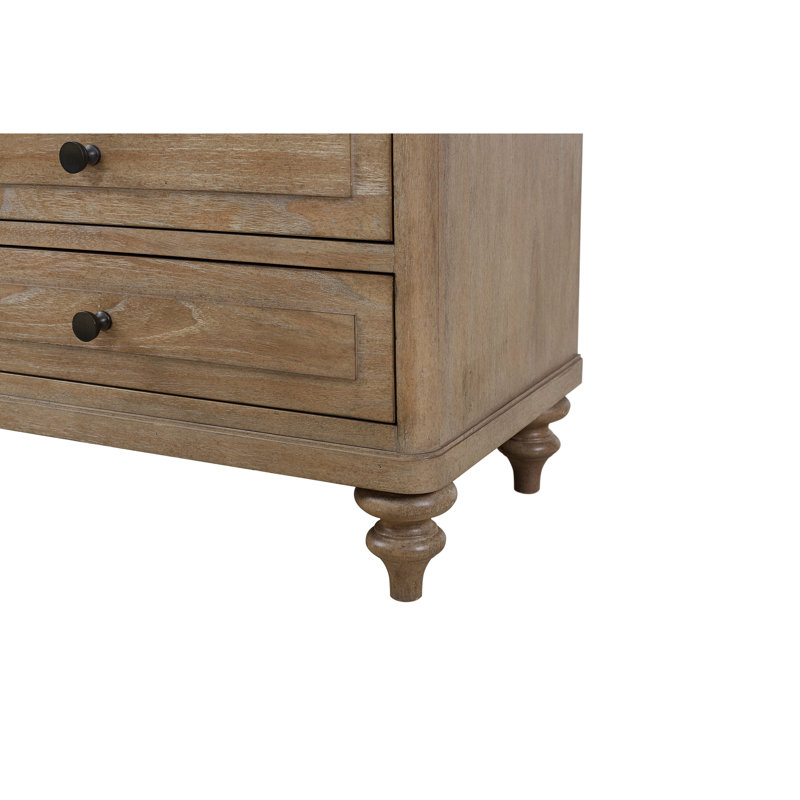 Table de chevet 3 tiroirs couleur sable, bois massif +, tiroir supérieur doublé de feutre, fond, ports de chargement A et C, 27,71 po Finition haute, ports C inférieurs, H, 16,92, 27,77