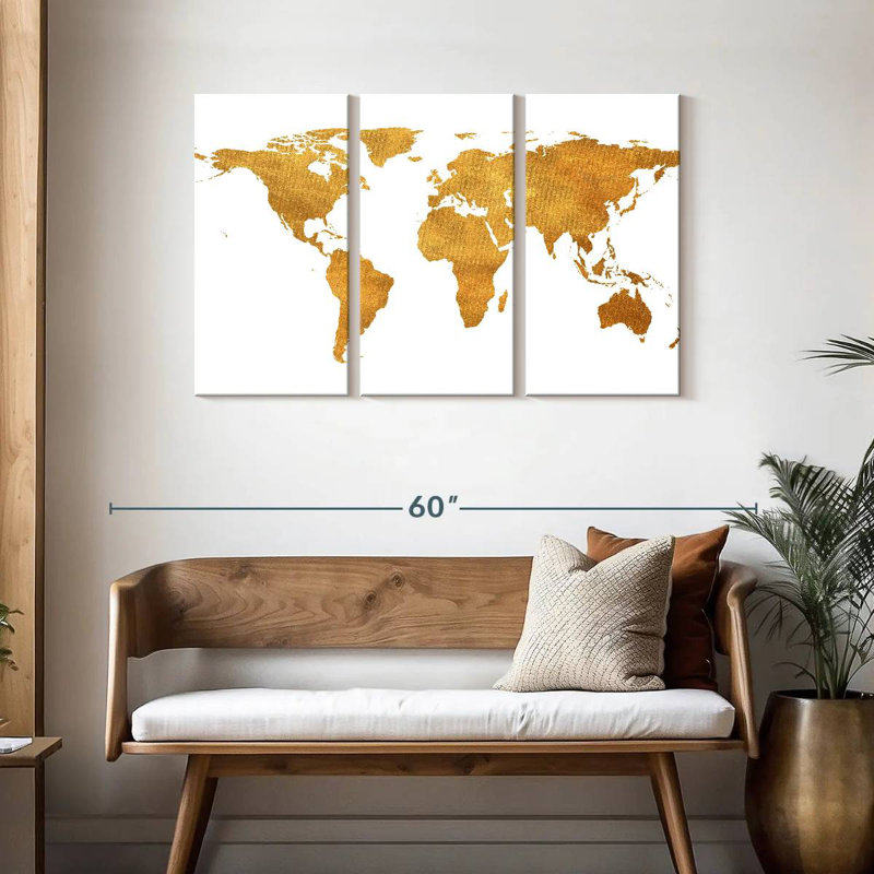 Feuille d'or de la carte du monde Aliaz, H 28 po x l 45 po