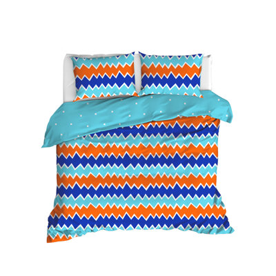 Premium Ranforce King Quilt Cover Set, 100% Cotton, Orange & Blue | Duvet Cover 94.5 x 86.6 inches & 2 Pillowcases 19.7 x 31.5 inches | Machine Washable, 142 Thread Count, Stylish & Comfortable Bedding with Button Closure