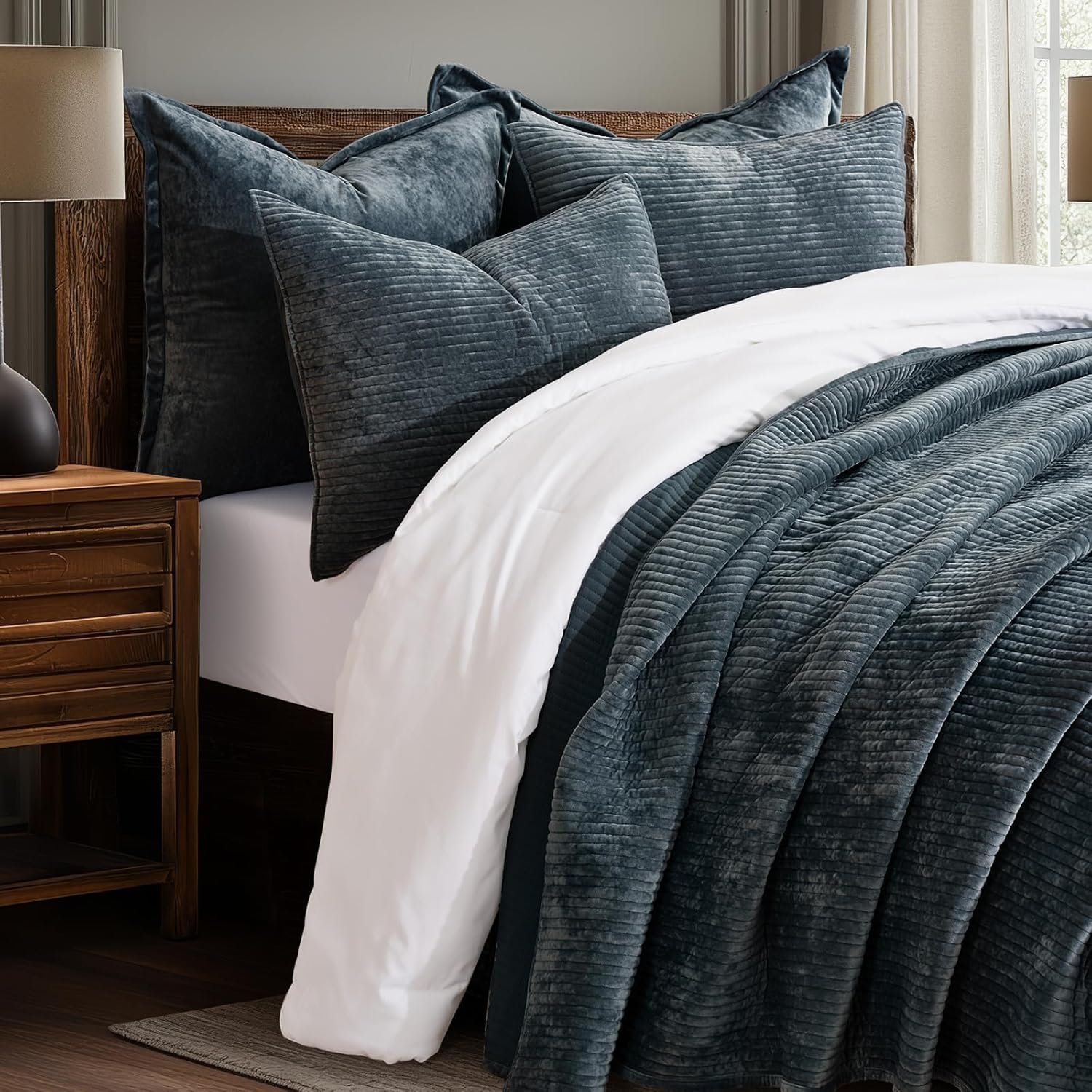 Velvet Quilt Set, King, Midnight Blue