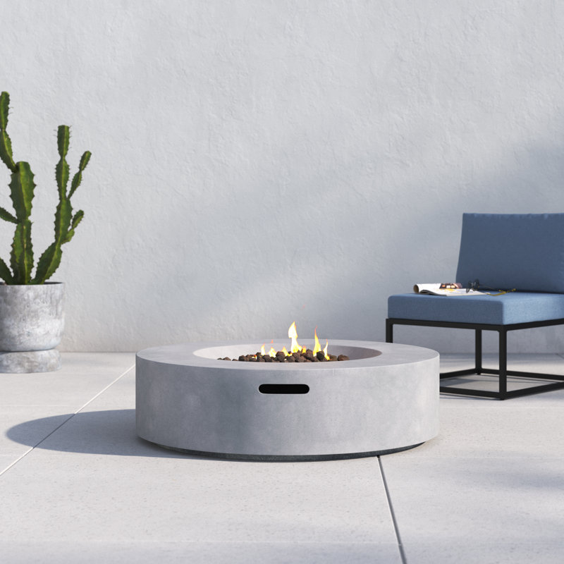 Rashid 12" H Fiber Reinforced Concrete Outdoor Fire Pit Table, Natural Concrete, 12" H x 42" W x 42" D