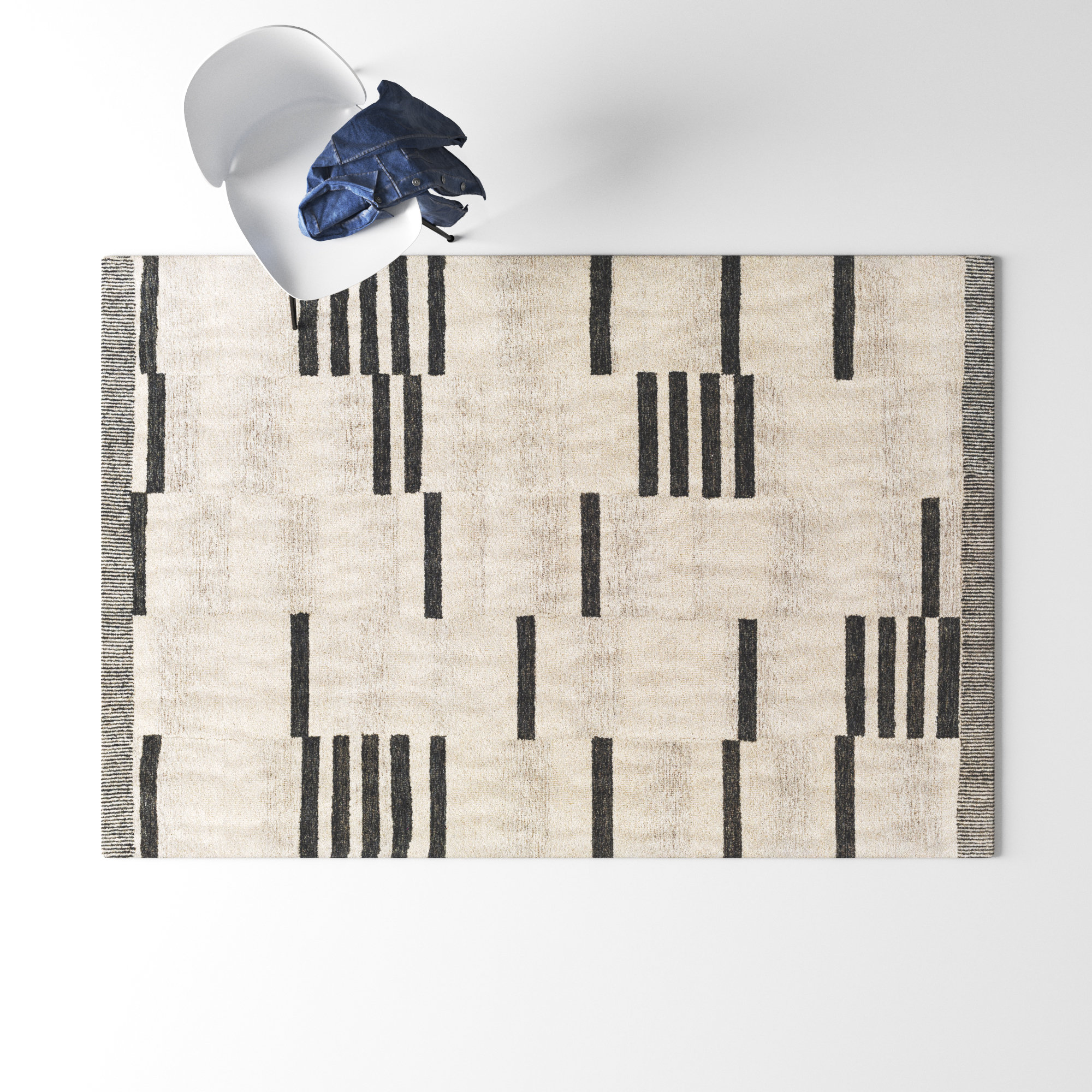 Uptown Cream/Black Tufted Wool Area Rug